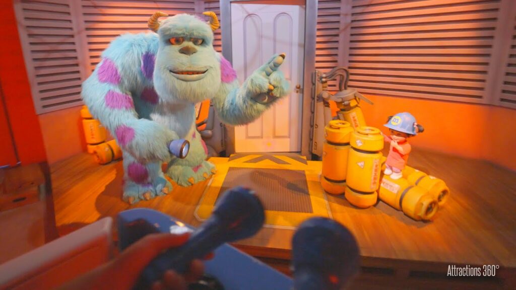 Monsters Interactive Dark Ride using Flashlights | Ride & Go Seek at Tokyo Disneyland | Monsters Inc Ride & Go Seek is located in Tomorrowland at Tokyo Disneyland.
