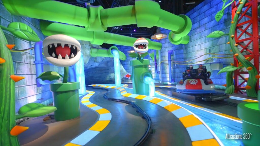 Mario Kart Dark Ride at Universal Studios Hollywood | Without & W/ AR Glasses | Super Nintendo World | "Put on the special goggles and battle Team Bowser alongside Mario, Luigi, and Princess Peach on Mario Kart™: Bowser’s Challenge. You’ll steer through underwater courses and courses in the clouds, collecting coins and throwing shells to win the Golden Cup." -